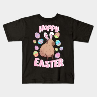 Happy easter funny capybara wearing bunny ears Kids T-Shirt